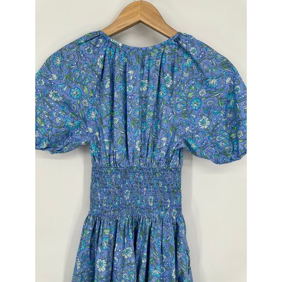 J. Crew Provence Smocked Waist Midi Dress Puff Sleeve Floral Marigold Blooms - Picture 10 of 14